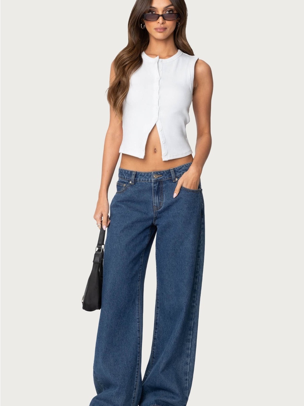 Edikted Wide Leg Baggy Jeans Medium Wash Y2K Grunge XS Extra Small